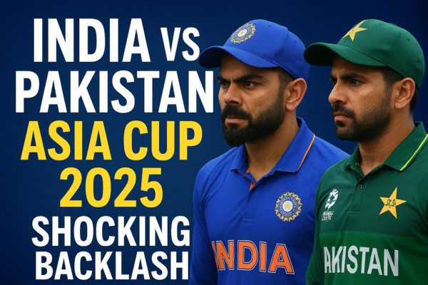 India vs Pakistan Asia Cup 2025 featured image showing Indian and Pakistani cricket players facing off, highlighting shocking backlash and rivalry.